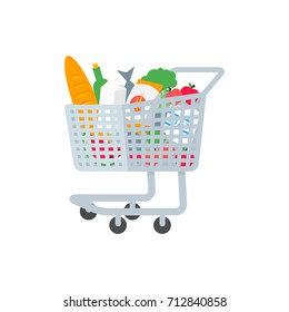 Shopping cart with food vector illustration