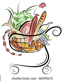 A Shopping cart with foods illustration