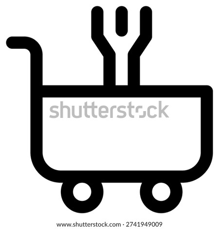 Shopping cart with fork icon, symbolizing food delivery, online grocery, and restaurant takeout.
