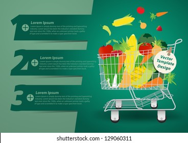 Shopping cart with fruits and vegetables, With Modern Design template / infographics / numbered banners, Vector presentation with letters numbers