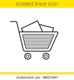 Shopping cart full of boxes linear icon. Thin line illustration. Contour symbol. Vector isolated outline drawing