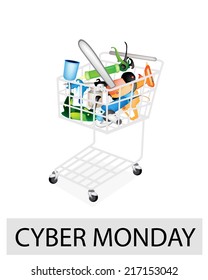 A Shopping Cart Full with Capenter Tools for Cyber Monday Shopping Season and Biggest Discount Promotion in A Year. 