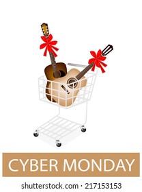 A Shopping Cart Full with Classical Guitar and Acoustic Guitar for Cyber Monday Shopping Season and Biggest Discount Promotion in A Year. 