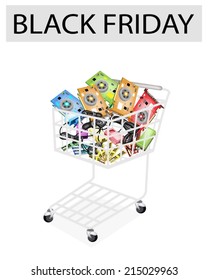 A Shopping Cart Full with Computer Hard wares for Black Friday Shopping Season and Biggest Discount Promotion in A Year. 
