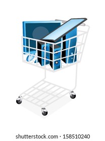 A Shopping Cart Full with Desktop Computer or Desktop PC Isolated on White Background. 