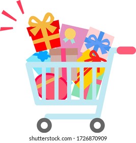 Carro de compras lleno de cajas de regalo