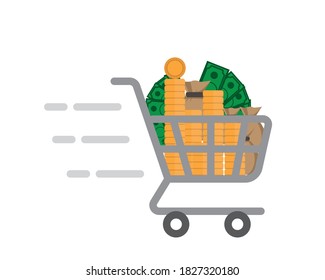Shopping cart full of money.