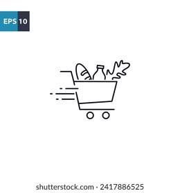 Shopping cart full of products outline icon Vector illustration