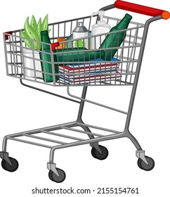 Carro de compra lleno de cosas en la ilustración de fondo blanco