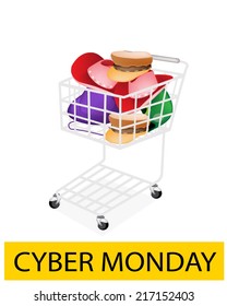 A Shopping Cart Full with Various Colors Hats and Helmet for Cyber Monday Shopping Season and Biggest Discount Promotion in A Year. 