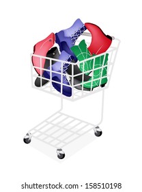 A Shopping Cart Full with Various Style of Fashionable Woman Ankle Boot Isolated on White Backgrounds. 