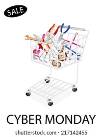 Shopping Cart Full with Various Type of Auto Service and Repair Tool Kits for Cyber Monday Shopping Season and Biggest Discount Promotion in A Year. 