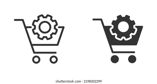 Shopping cart with gear icon. Selling, purchase, shopping concept. Vector illustration.