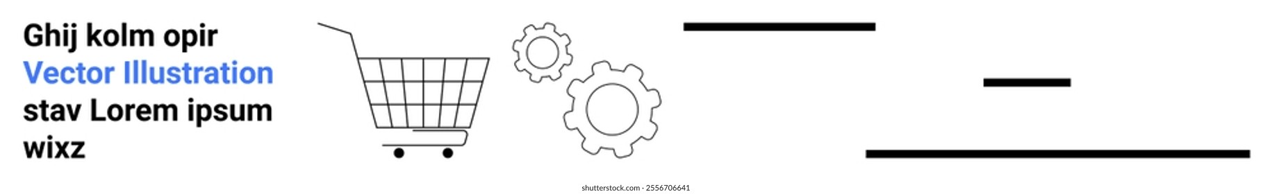 Shopping cart and gears indicating settings and operations. Ideal for ecommerce websites, online shopping platforms, digital marketing services, SEO optimization tools, and tech solutions. Landing