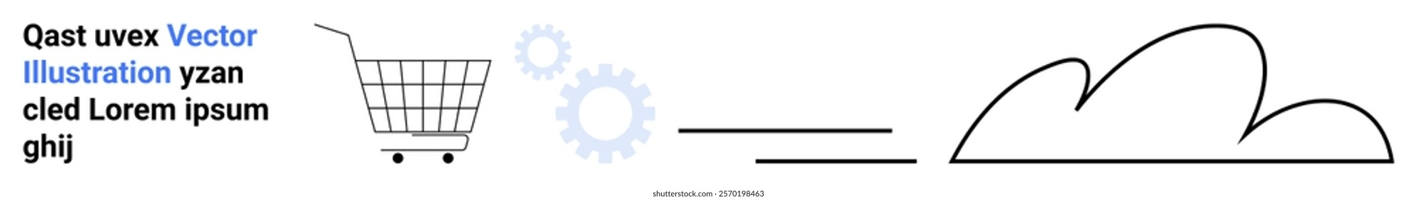 Shopping cart with gears symbolizes e-commerce, technology integration, and cloud connectivity. Ideal for e-commerce, online shopping, tech development, cloud services, and business solutions. Banner