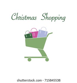 Shopping cart with gift bags. Design for banner, poster or print.