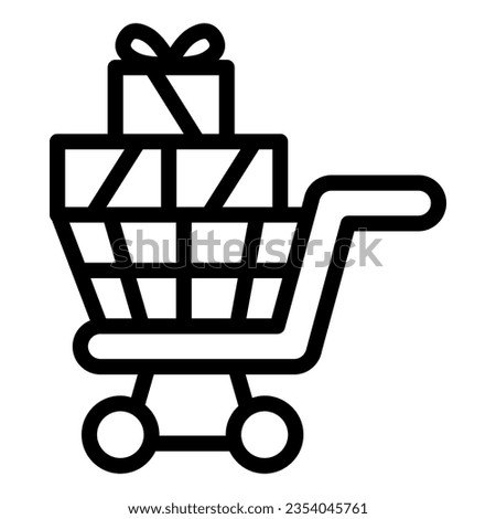 Shopping cart with gift boxes line icon, shopping concept, trolley full of gifts sign on white background, Supermarket cart with box icon outline style mobile, web. Vector graphics.