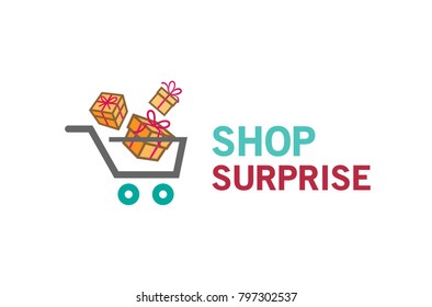 Shopping cart and gift packs Surprise Logo Design Symbol Illustration