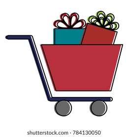 shopping cart with giftbox