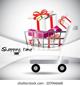 shopping cart with gifts and sale stick