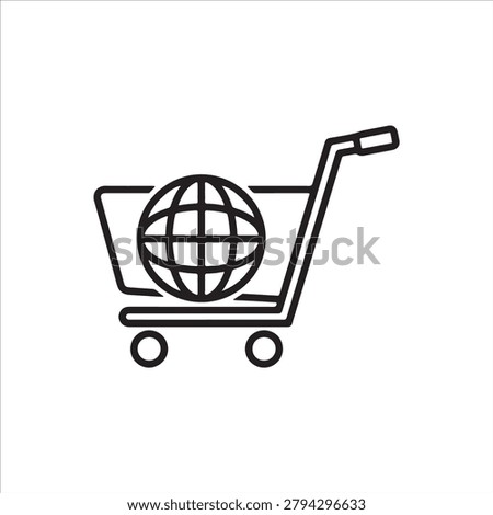 Shopping cart with globe icon, global online store and ecommerce symbol