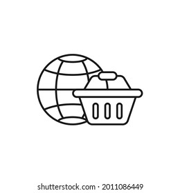Carro de compras con el diseño del vector de iconos de Globe. Icono de carro de compras con concepto de diseño Globe para comercio electrónico, tienda online y sitio web de mercado, móvil, logotipo, símbolo, botón, signo, interfaz de usuario de la aplicación