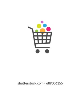Shopping cart with goods button. Bright purchase. simple icon isolated on white background. Store trolley with wheels. Fat vector Illustration. Good for web and mobile design.