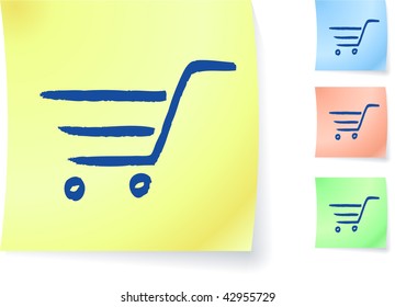 shopping cart graphic on sticky note original vector illustration Post it note sketches  Three color version included