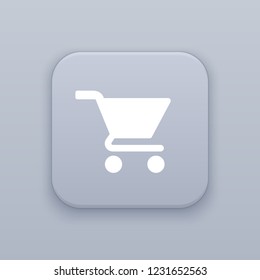 Shopping cart, gray vector button with white icon on gray background