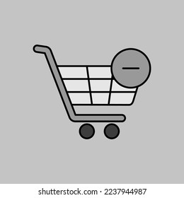 Shopping cart grayscale icon with minus. Remove from cart. E-commerce sign. Graph symbol for your web site design, logo, app, UI. Vector illustration, EPS10.