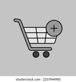 Warenkorb-Graustufen-Symbol mit Plus. Aus dem Warenkorb hinzufügen. E-Commerce-Zeichen. Graph Symbol für Ihr Web-Site-Design, Logo, App, UI. Vektorgrafik, EPS10.