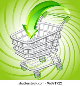 Shopping cart with green arrow on green background