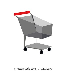 shopping cart grey red transparent wheels, handle vector icon side 3D