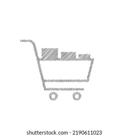 Icono del vector de esbozo gris del carro de la compra. Concepto de negocio de cestas