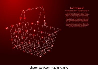 Shopping cart for groceries from futuristic polygonal red lines and glowing stars for banner, poster, greeting card. Vector illustration.
