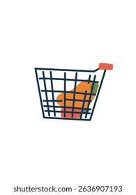 shopping cart with groceries, vector shopping icon