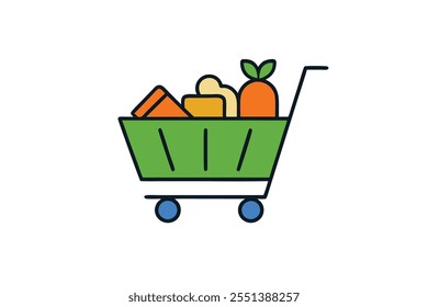 shopping cart with grocery vector illustration
