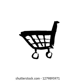 Shopping cart grunge icon. Handdrawn vector illustration.