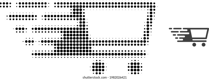 Shopping cart halftone dot icon illustration. Halftone pattern contains circle dots. Vector illustration of shopping cart icon on a white background. Flat abstraction for shopping cart pictogram.