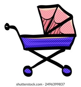 Shopping cart halftone icon hand drawn color vector illustration