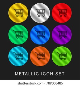 Shopping cart hand drawn tool 9 color metallic chromium icon or logo set including gold and silver