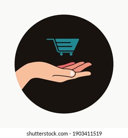 Shopping cart in hand icon vector illustration