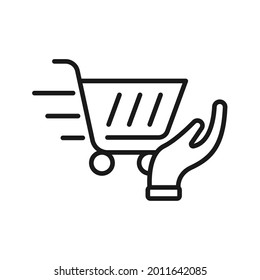 Carro de compras con diseño de vectores con icono de mano. Icono de carro de compras con concepto de diseño de Hand Gesture para comercio electrónico, tienda online y sitio web de mercado, móvil, logotipo, símbolo, botón, signo, aplicación