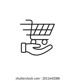 Shopping Cart with Hand icon Vector Design. Shopping Cart icon with Hand Gesture design concept for e-commerce, online store and marketplace website, mobile, logo, symbol, button, sign, app