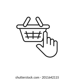 Shopping Cart with Hand icon Vector Design. Shopping Cart icon with Hand Gesture design concept for e-commerce, online store and marketplace website, mobile, logo, symbol, button, sign, app
