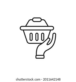 Shopping Cart with Hand icon Vector Design. Shopping Cart icon with Hand Gesture design concept for e-commerce, online store and marketplace website, mobile, logo, symbol, button, sign, app