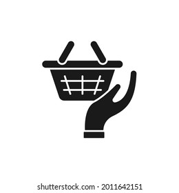 Shopping Cart with Hand icon Vector Design. Shopping Cart icon with Hand Gesture design concept for e-commerce, online store and marketplace website, mobile, logo, symbol, button, sign, app