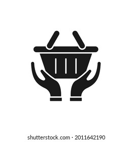 Carro de compras con diseño de vectores con icono de mano. Icono de carro de compras con concepto de diseño de Hand Gesture para comercio electrónico, tienda online y sitio web de mercado, móvil, logotipo, símbolo, botón, signo, aplicación