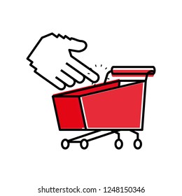 shopping cart with hand touching
