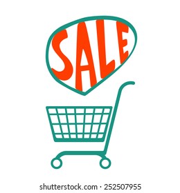Shopping cart with  handdrawn sale in vector format